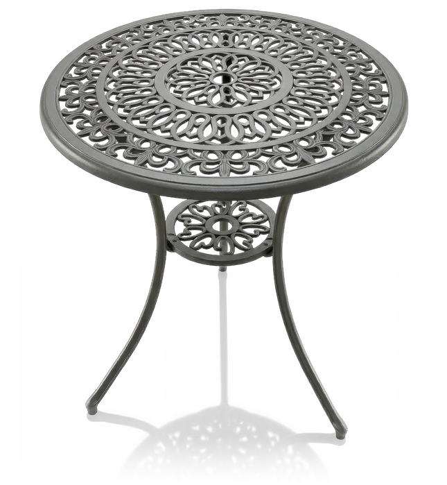 Centurion POSITANO 3-Piece Cast Aluminium Garden Bistro Table with Parasol Hole and 2 Armchairs, Victorian Style Outdoor Furniture for Patio, Balcony, Terrace or Conservatory in Grey