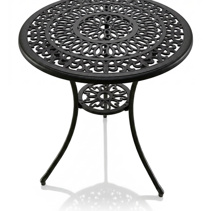 Centurion POSITANO Cast Aluminium Garden Bistro Table, Outdoor Patio Table, Round Garden Table with Parasol Hole, Victorian Outdoor Furniture for Balcony Terrace Conservatory in Black