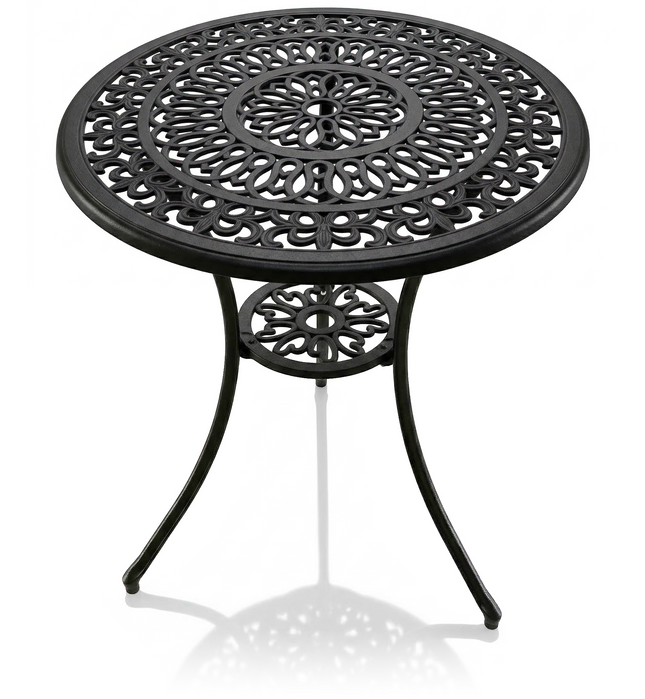 Centurion POSITANO Cast Aluminium Garden Bistro Table, Outdoor Patio Table, Round Garden Table with Parasol Hole, Victorian Outdoor Furniture for Balcony Terrace Conservatory in Black