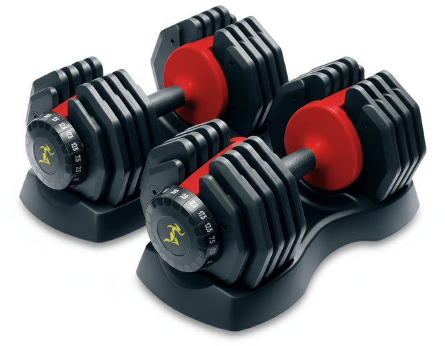 Strongology URBAN25 Red Adjustable Dumbbell Pair | 2.5kg to 25kg Quick-Select Weight | 10-in-1 Space-Saving Design | Soft-Grip Handle | Secure Plate-Locking System | Home Gym Strength Training Workouts