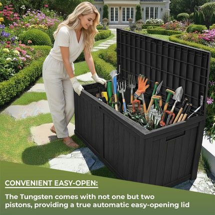 Centurion Supports TUNGSTEN 450 Litre 119 Gallon Waterproof Extra Large Lockable Easy-Open Garden Storage Box Outdoor Organiser in Black