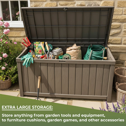 Centurion Supports TUNGSTEN 450 Litre 119 Gallon Waterproof Extra Large Lockable Easy-Open Garden Storage Box Outdoor Organiser in Grey