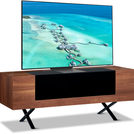 Centurion Supports ADONIS Walnut with Black Contrast Beam-Thru Remote Friendly Door 26"-55” Flat Screen TV Cabinet