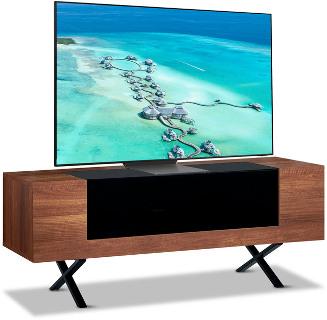 Centurion Supports ADONIS Walnut with Black Contrast Beam-Thru Remote Friendly Door 26"-55” Flat Screen TV Cabinet