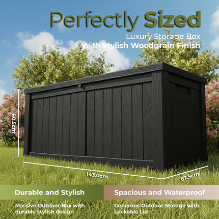 Centurion Supports TUNGSTEN 450 Litre 119 Gallon Waterproof Extra Large Lockable Easy-Open Garden Storage Box Outdoor Organiser in Black