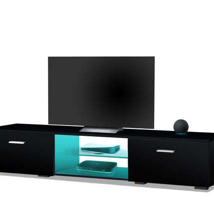 MDA Designs AVIOR Black with Gloss Black Doors Modern TV Cabinet for Flat TV Screens of up to 75" Entertainment Unit with LED Lights