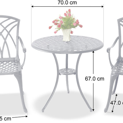 Centurion Supports OSHOWA Luxurious Garden and Patio Table and 2 Large Chairs with Armrests Cast Aluminium Bistro Set Grey