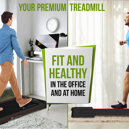 Strongology MOTIONIC BLACK Home and Office Ultra Quiet Adjustable Speed 1-8km/h Slimline 2.5HP Bluetooth Treadmill with LED Display - Fully Assembled