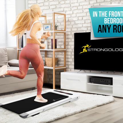 Strongology MOTIONIC WHITE Home and Office Ultra Quiet Adjustable Speed 1-8km/h Slimline 2.5HP Bluetooth Treadmill with LED Display - Fully Assembled