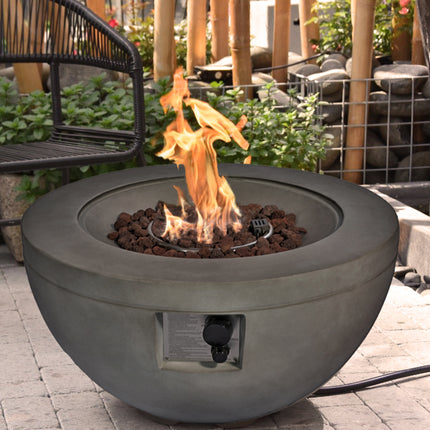 MDA Designs TABITI Dark Grey Gas Fire Pit for Garden & Patio - Luxurious Eco-Stone Finish Outdoor Heater Fire Pit