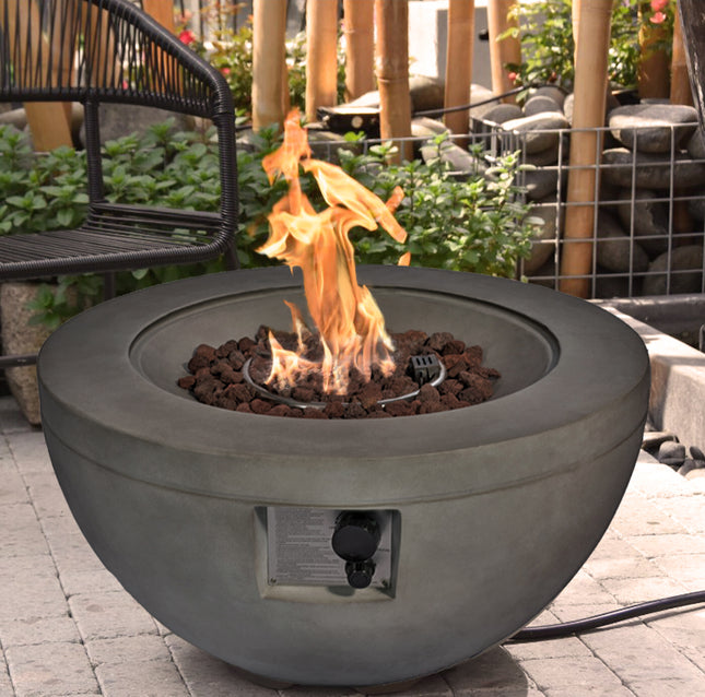MDA Designs TABITI Dark Grey Gas Fire Pit for Garden & Patio - Luxurious Eco-Stone Finish Outdoor Heater Fire Pit