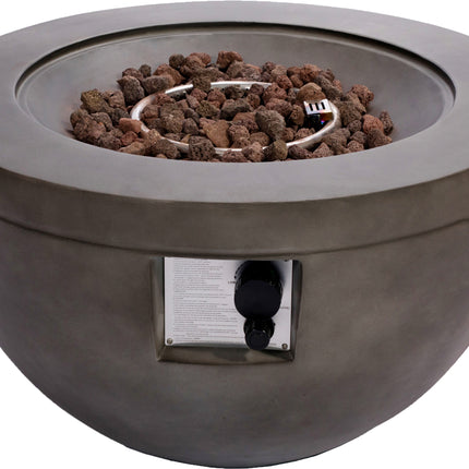 MDA Designs TABITI Dark Grey Gas Fire Pit for Garden & Patio - Luxurious Eco-Stone Finish Outdoor Heater Fire Pit
