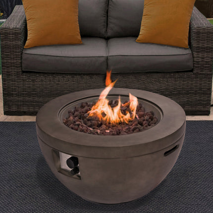 MDA Designs TABITI Dark Grey Gas Fire Pit for Garden & Patio - Luxurious Eco-Stone Finish Outdoor Heater Fire Pit