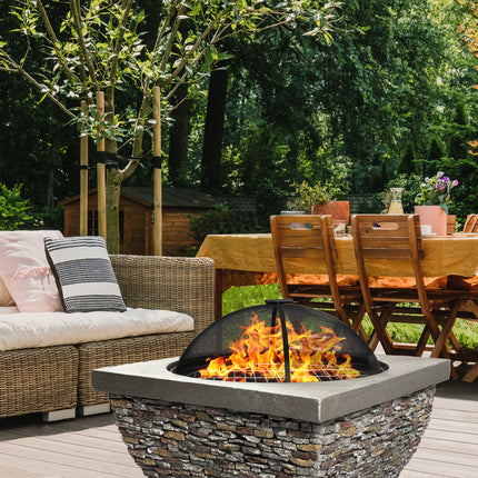 Centurion Supports Fireology TONTERIA Prestigious Garden and Patio Square Heater, Fire Pit, Brazier and Barbecue with Eco-Stone Finish