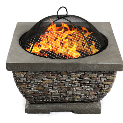 Centurion Supports Fireology TONTERIA Prestigious Garden and Patio Square Heater, Fire Pit, Brazier and Barbecue with Eco-Stone Finish