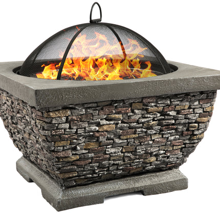 Centurion Supports Fireology TONTERIA Prestigious Garden and Patio Square Heater, Fire Pit, Brazier and Barbecue with Eco-Stone Finish