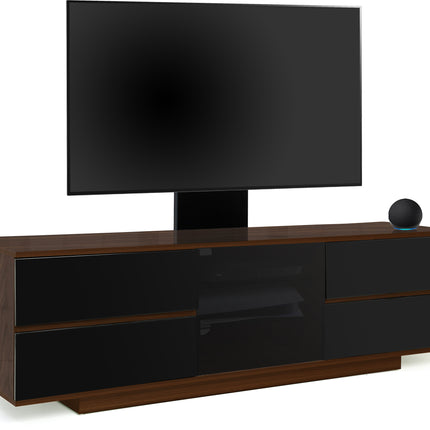 Centurion Supports AVITUS ULTRA Walnut Remote Friendly BeamThru Door with 4-Black Drawers up to 65" Flat Screen TV Cabinet with Mounting Arm