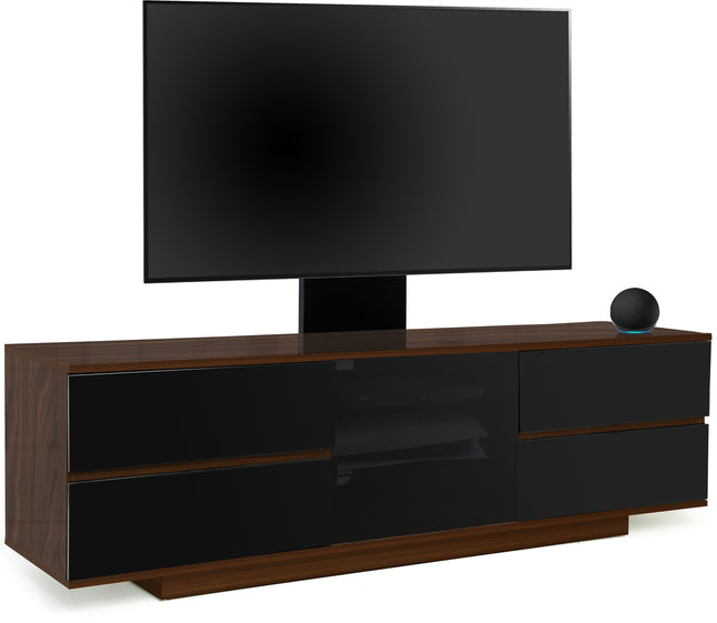 Centurion Supports AVITUS ULTRA Walnut Remote Friendly BeamThru Door with 4-Black Drawers up to 65" Flat Screen TV Cabinet with Mounting Arm