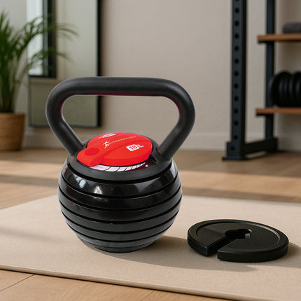 Strongology 7-in-1 Adjustable Smart Kettlebell up to 18kg Black with Red Dial Home Fitness Gym Equipment