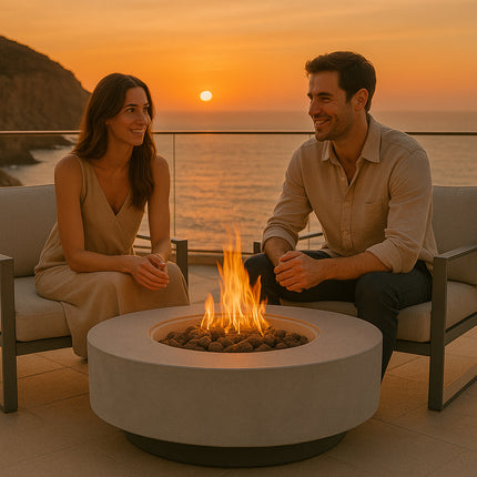 MDA Designs FUSION Light Grey Lavish Garden & Patio Gas Fire Pit with Eco-Stone Finish - Fully Assembled