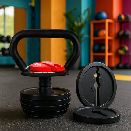 Strongology 7-in-1 Adjustable Smart Kettlebell up to 18kg Black with Red Dial Home Fitness Gym Equipment