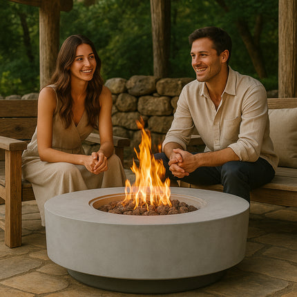 MDA Designs FUSION Light Grey Lavish Garden & Patio Gas Fire Pit with Eco-Stone Finish - Fully Assembled