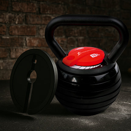 Strongology 7-in-1 Adjustable Smart Kettlebell up to 18kg Black with Red Dial Home Fitness Gym Equipment