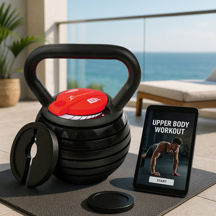 Strongology 7-in-1 Adjustable Smart Kettlebell up to 18kg Black with Red Dial Home Fitness Gym Equipment