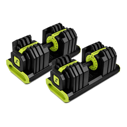 Strongology FLEX36 Lime Adjustable Dumbbells 4kg-36kg, 17-in-1 Weights with Quick-Turn Dial for Home Gym Strength Training