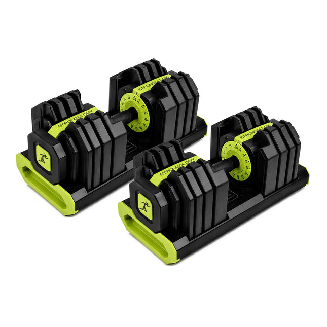 Strongology FLEX36 Lime Adjustable Dumbbells 4kg-36kg, 17-in-1 Weights with Quick-Turn Dial for Home Gym Strength Training