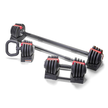 Strongology ELEMENT SET Home Fitness 3-In-1 Black/Red Adjustable Smart Barbell/Dumbbell/Kettlebell from 2kg up to 19kg Training Weights - Grade A