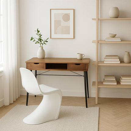 MDA Designs Kenora Home Office Study Ergonomic Desk Table Workstation with Drawers Walnut Black