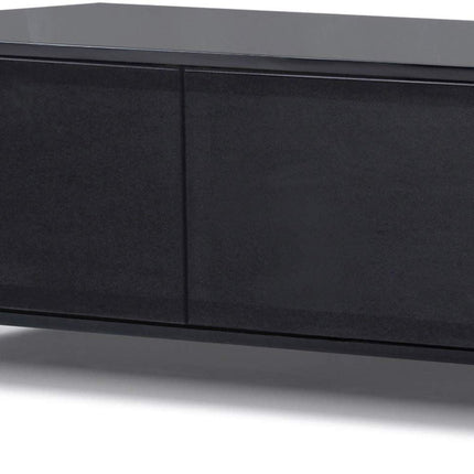 MDA Designs CORVUS Corner-Friendly Gloss Black Contemporary Cabinet with Walnut Profiles Black BeamThru Glass Doors Suitable for Flat Screen TVs up to 50" - Grade A