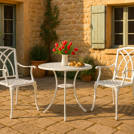 Centurion Supports OSHOWA Luxurious Garden and Patio Table and 2 Large Chairs with Armrests Cast Aluminium Bistro Set - White