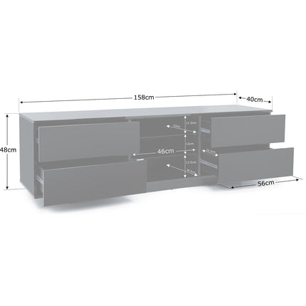 Centurion Supports Avitus Premium High Gloss Black with 4 Drawers and 3-Shelf up to 65" LED/OLED/LCD TV Cabinet with 16 colour LED Lights