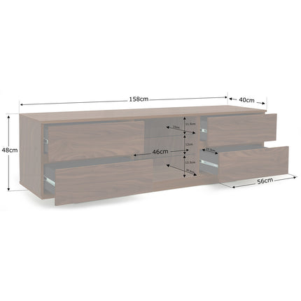 Centurion Supports Avitus Premium Walnut with 4-Black Drawers and 3-Shelves 32"-65" LED/OLED/LCD TV Cabinet