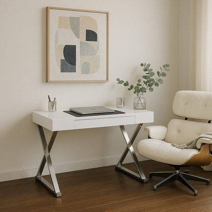 Centurion Supports ADONIS Gloss White and Chrome Legs Ergonomic Home Office Luxury Modern Desk