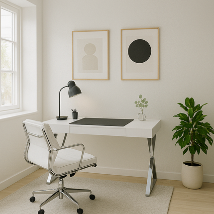 Centurion Supports ADONIS Gloss White and Chrome Legs Ergonomic Home Office Luxury Modern Desk