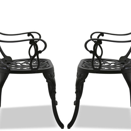 Centurion Supports Bangui Black 2-Large Garden and Patio Chairs with Armrests in Cast Aluminium