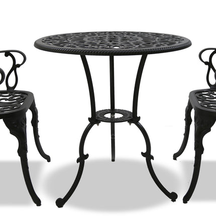 Centurion Supports BANGUI Black Garden and Patio Table and 2 Chairs Cast Aluminium Bistro Set