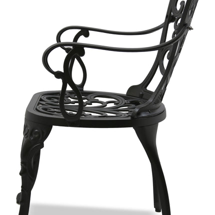 Centurion Supports BANGUI Black Garden and Patio Table and 2 Chairs Cast Aluminium Bistro Set