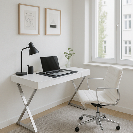 Centurion Supports ADONIS Gloss White and Chrome Legs Ergonomic Home Office Luxury Modern Desk