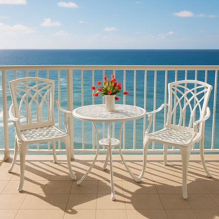 Centurion Supports OSHOWA Luxurious Garden and Patio Table and 2 Large Chairs with Armrests Cast Aluminium Bistro Set - White