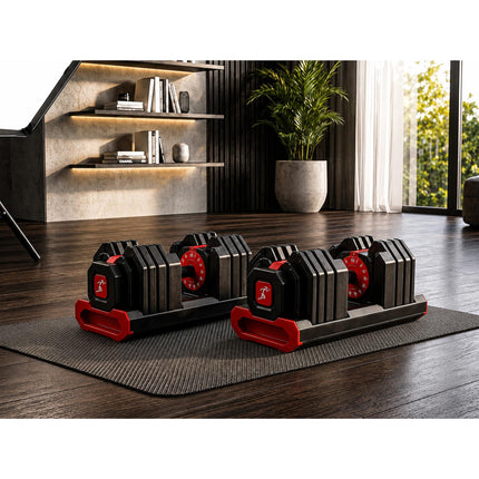 Strongology FLEX36 Red Adjustable Dumbbells 4kg-36kg, 17-in-1 Weights with Quick-Turn Dial for Home Gym Strength Training