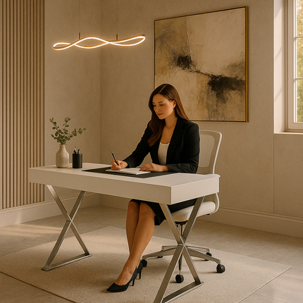 Centurion Supports ADONIS Gloss White and Chrome Legs Ergonomic Home Office Luxury Modern Desk
