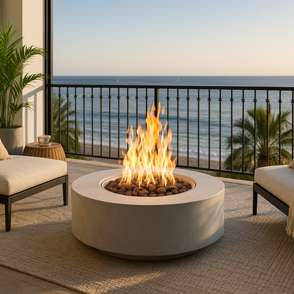 MDA Designs FUSION Light Grey Lavish Garden & Patio Gas Fire Pit with Eco-Stone Finish - Fully Assembled