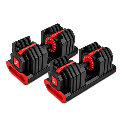 Strongology FLEX36 Red Adjustable Dumbbells 4kg-36kg, 17-in-1 Weights with Quick-Turn Dial for Home Gym Strength Training
