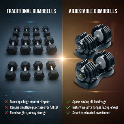 Strongology URBAN25 Grey Adjustable Dumbbell Pair | 2.5kg to 25kg Quick-Select Weight | 10-in-1 Space-Saving Design | Soft-Grip Handle | Secure Plate-Locking System | Home Gym Strength Training Workouts
