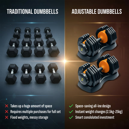 Strongology URBAN25 Orange Adjustable Dumbbell Pair | 2.5kg to 25kg Quick-Select Weight | 10-in-1 Space-Saving Design | Soft-Grip Handle | Secure Plate-Locking System | Home Gym Strength Training Workouts