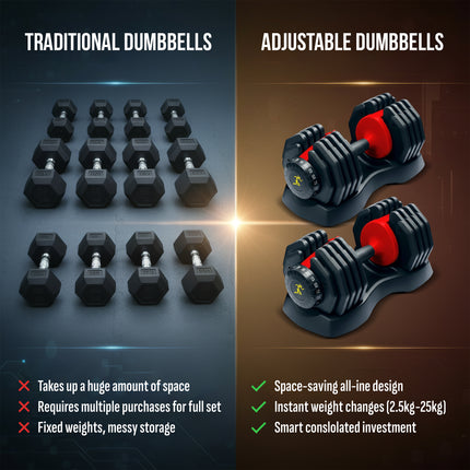 Strongology URBAN25 Red Adjustable Dumbbell Pair | 2.5kg to 25kg Quick-Select Weight | 10-in-1 Space-Saving Design | Soft-Grip Handle | Secure Plate-Locking System | Home Gym Strength Training Workouts